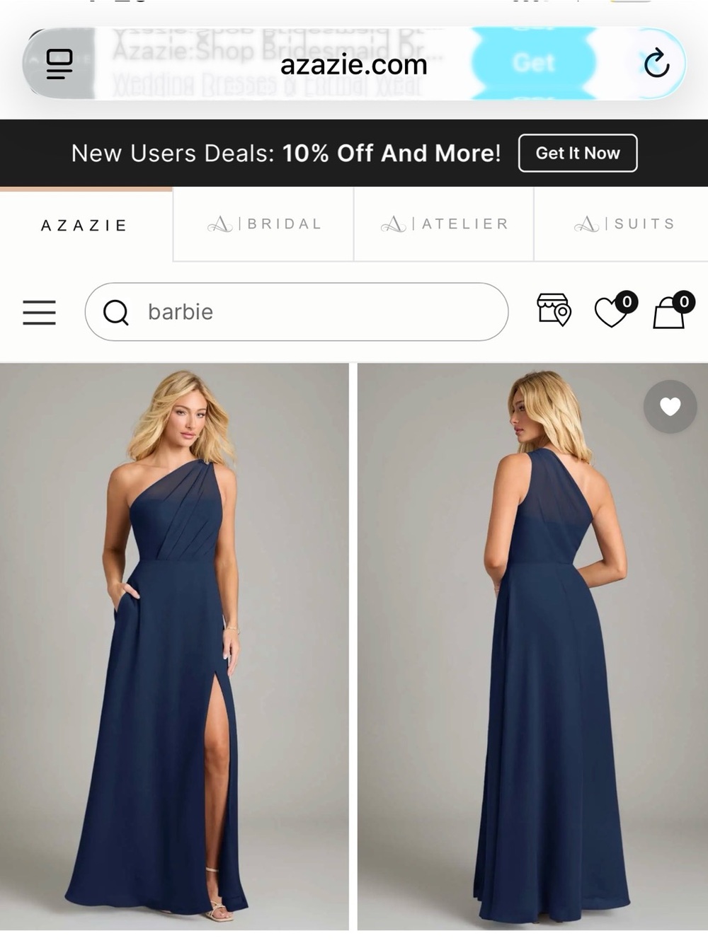 Azazie Navy One-Shoulder Evening Dress with Side Slit